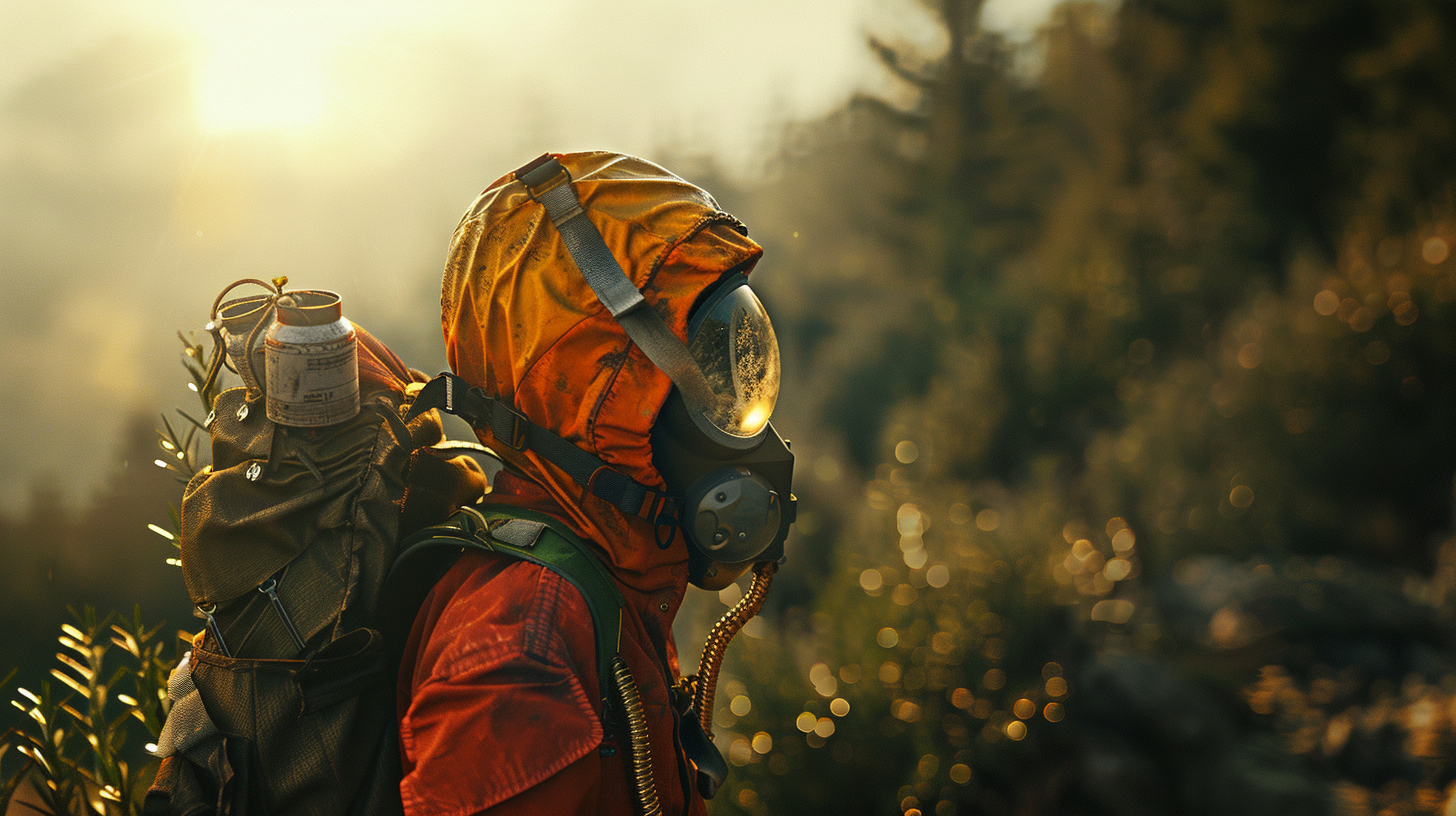 A realistic industrial mountaineer in vibrant natural light.