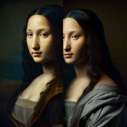 A realistic painting of Mona Lisa and Venus.