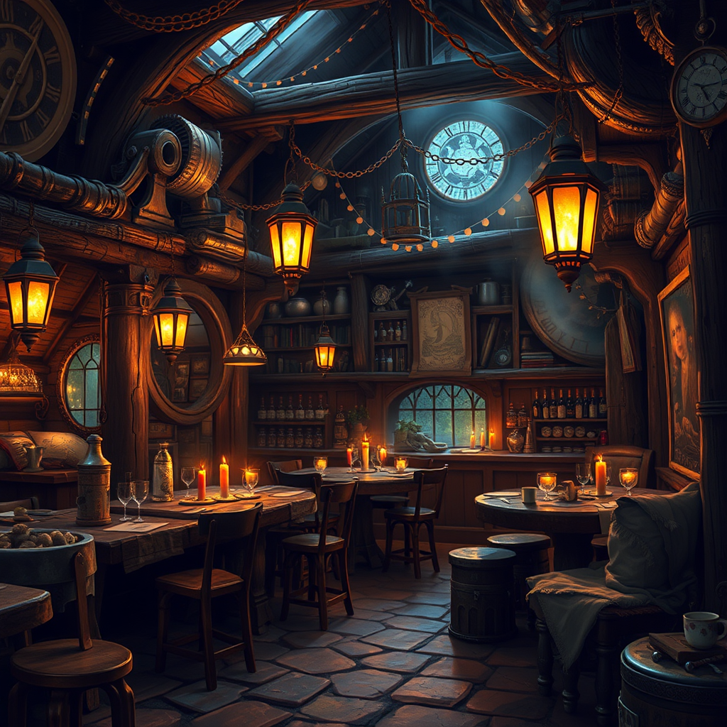 A realistic steampunk tavern in Dungeons and Dragons.