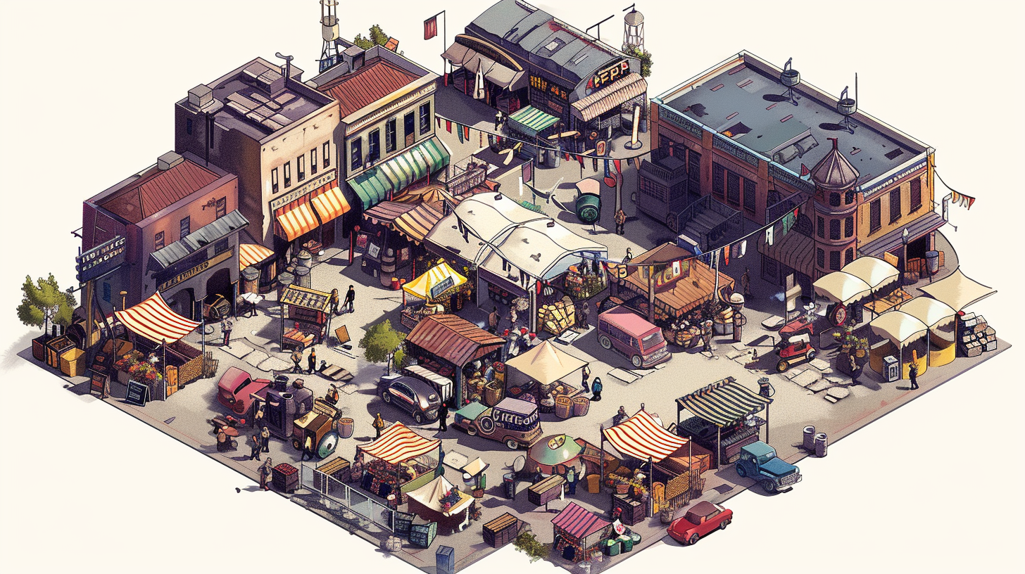 Isometric Video Game Market Scene