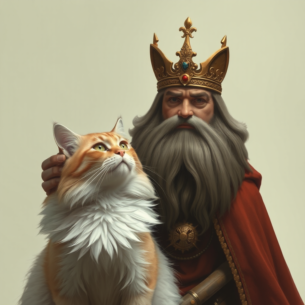 A regal Persian king with a cat.