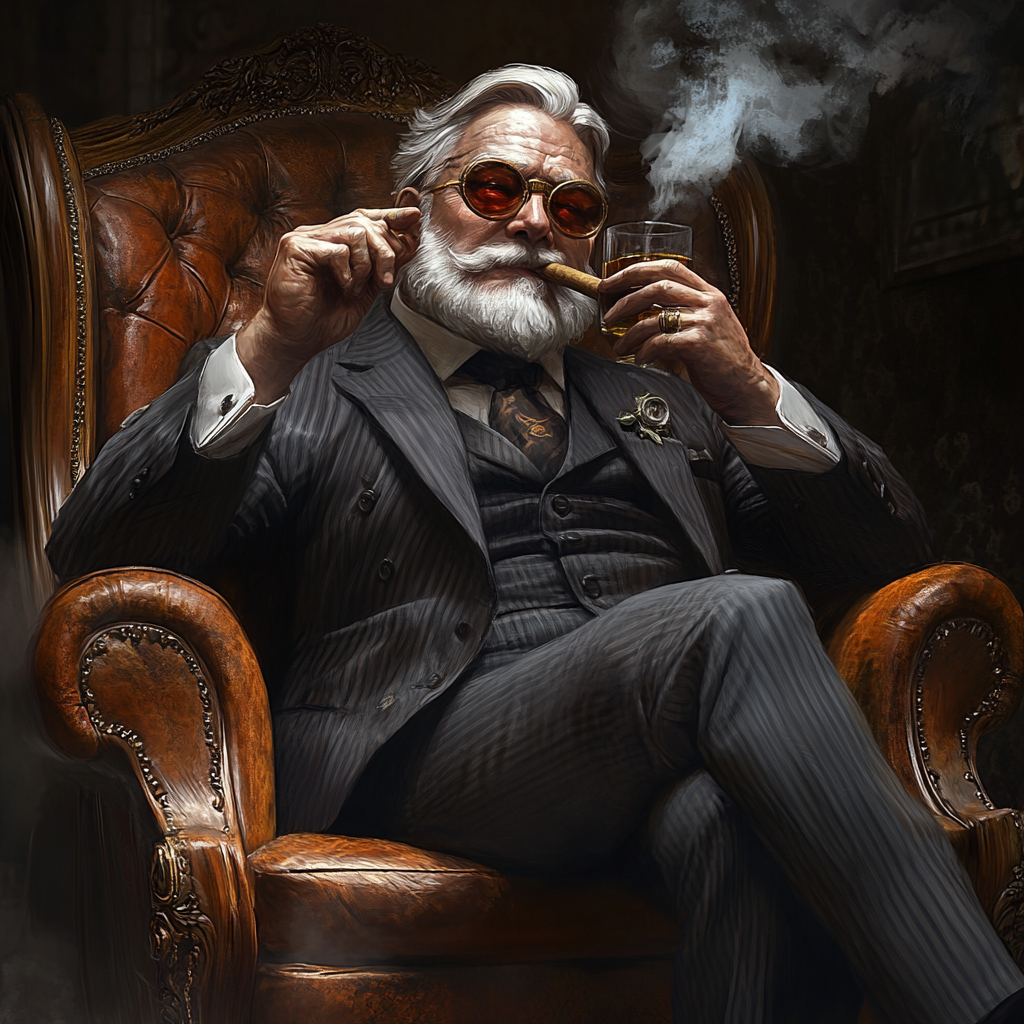 A rich businessman relaxing with whiskey and cigar