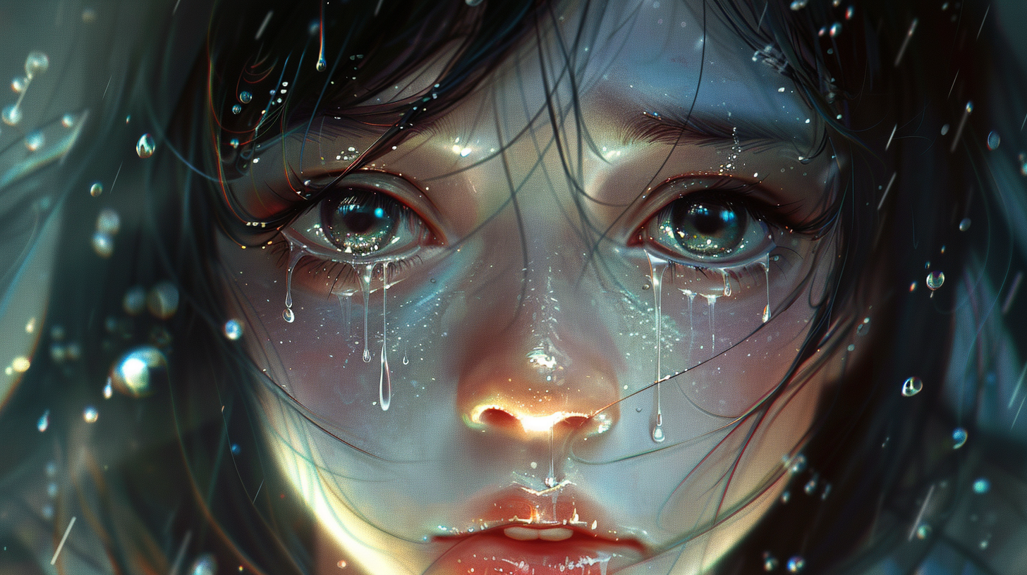 A sad anime girl with tears