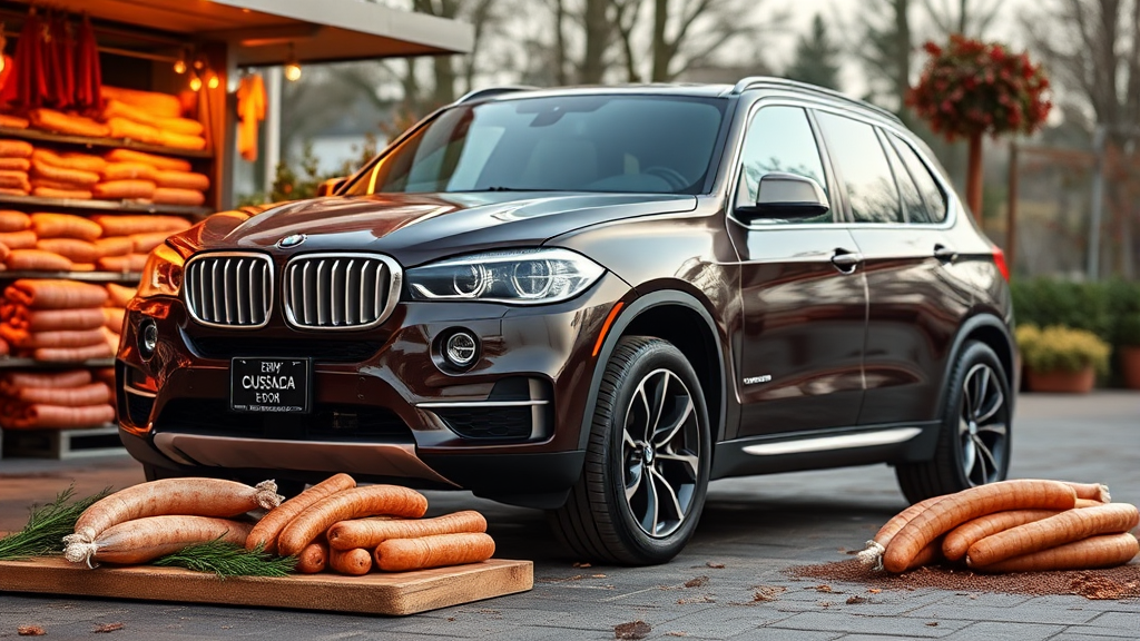 A sausage next to a BMW x5 e70.