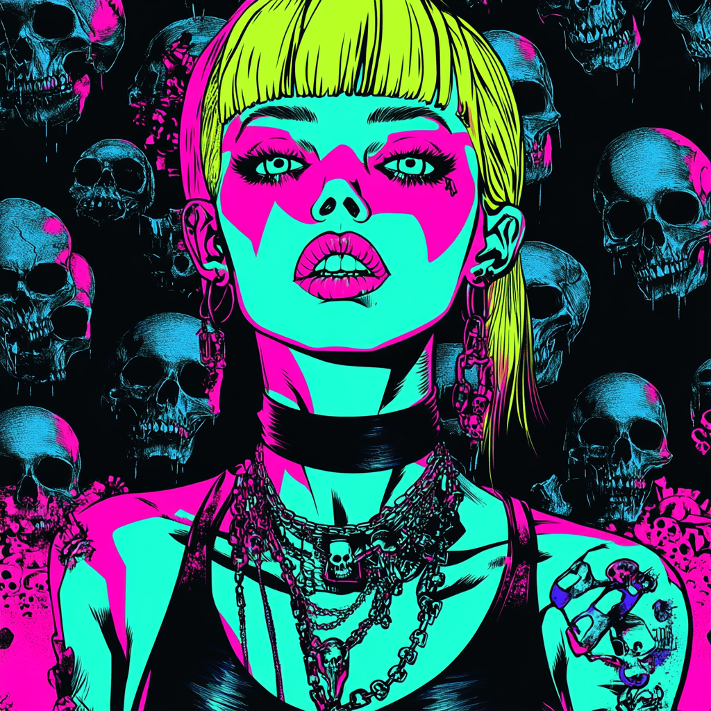 A scary woman in skull top, Halloween art