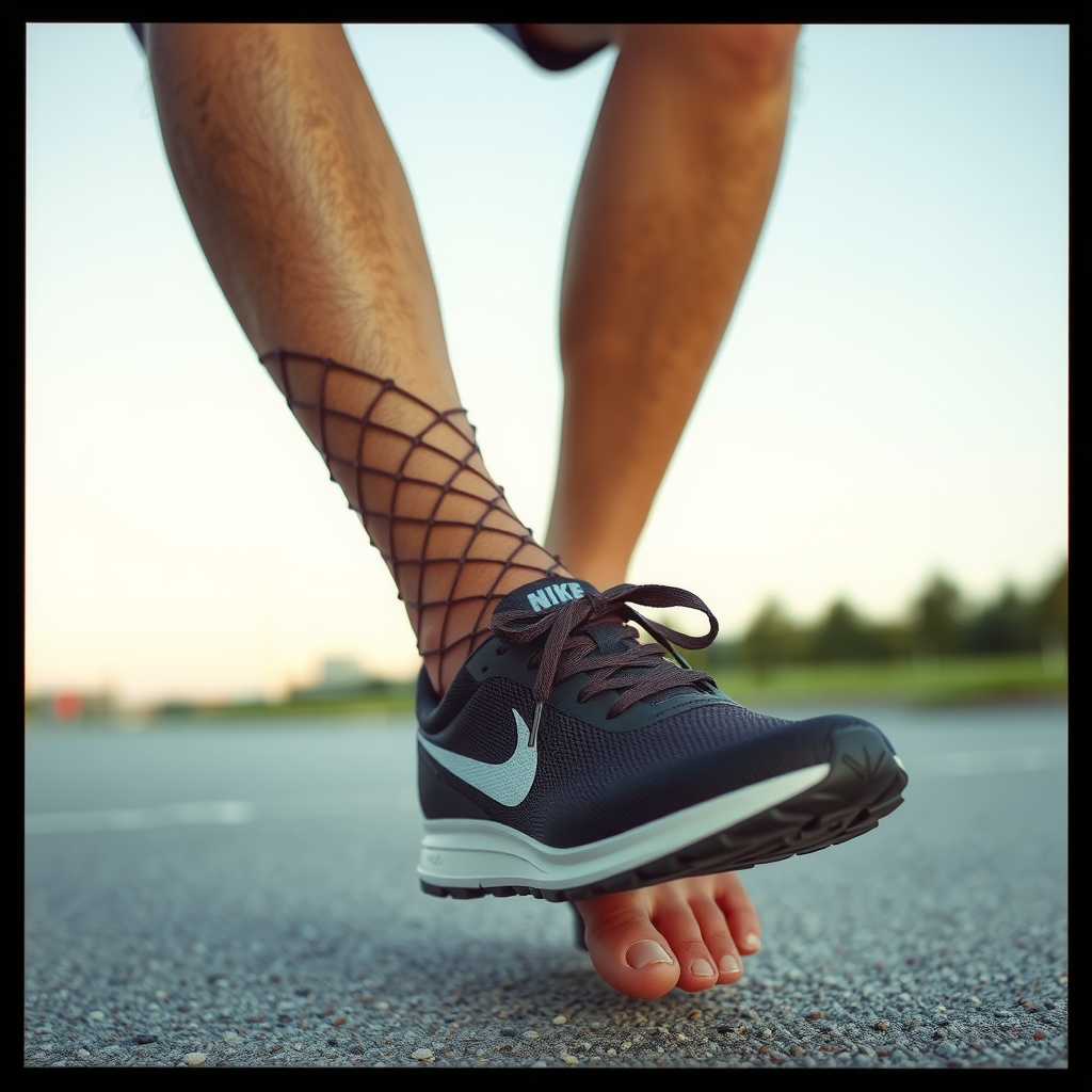 A school boy takes off his Nike shoes.