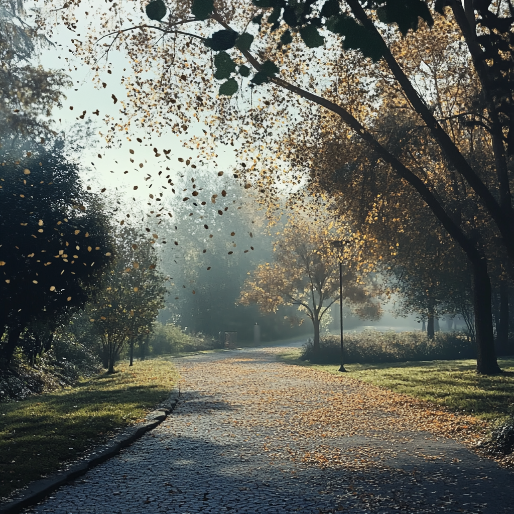 A serene November morning in a park