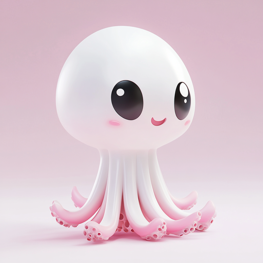 A shiny, cute squid in 3D on white