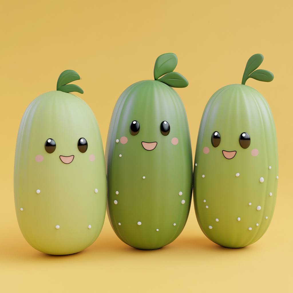 A shiny cartoon cucumber in cute clay style