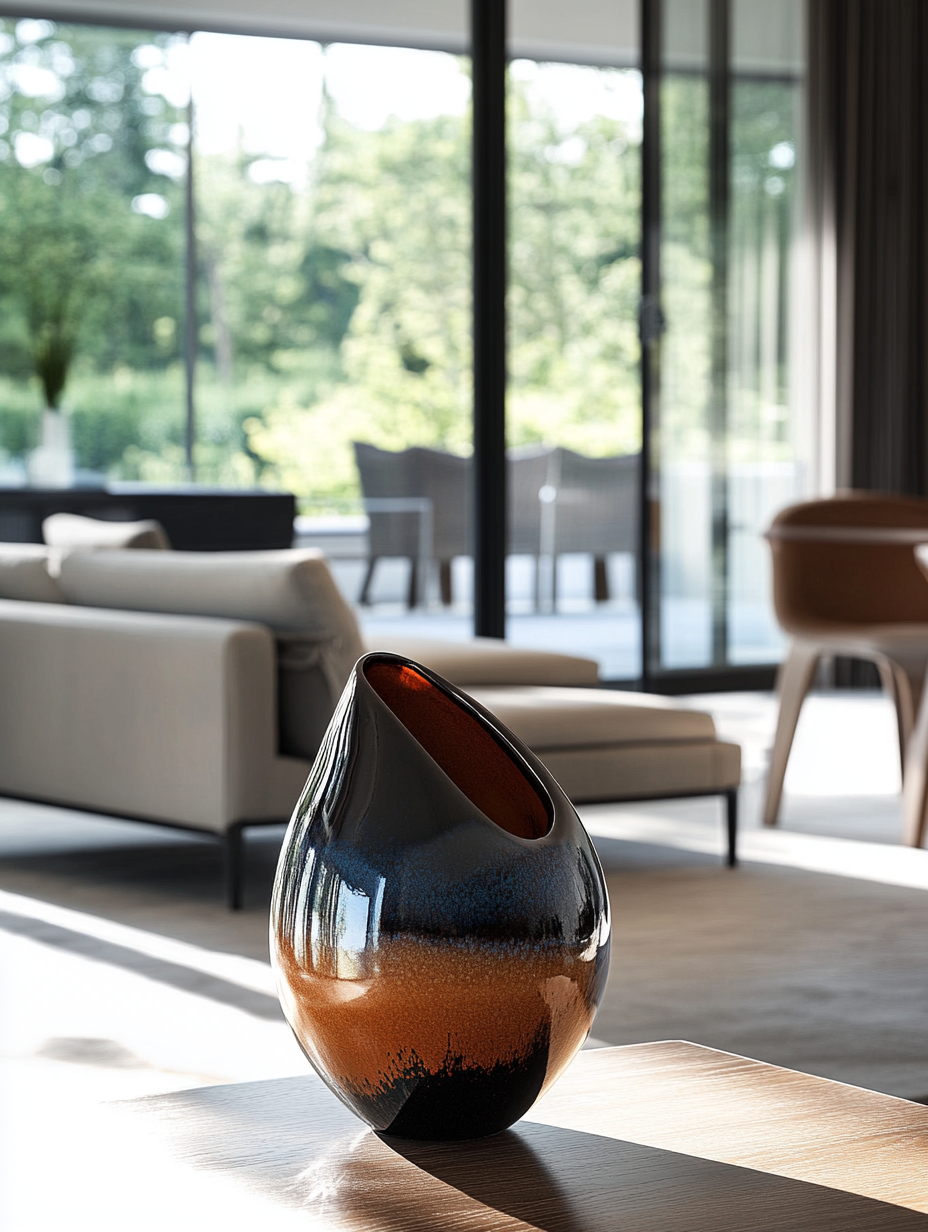 A shiny vase in a modern room