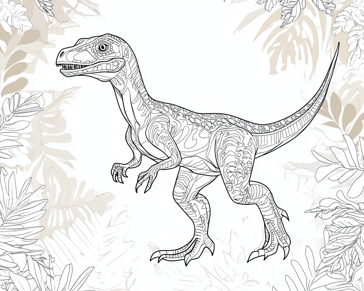 A simple drawing of a velociraptor for kids.