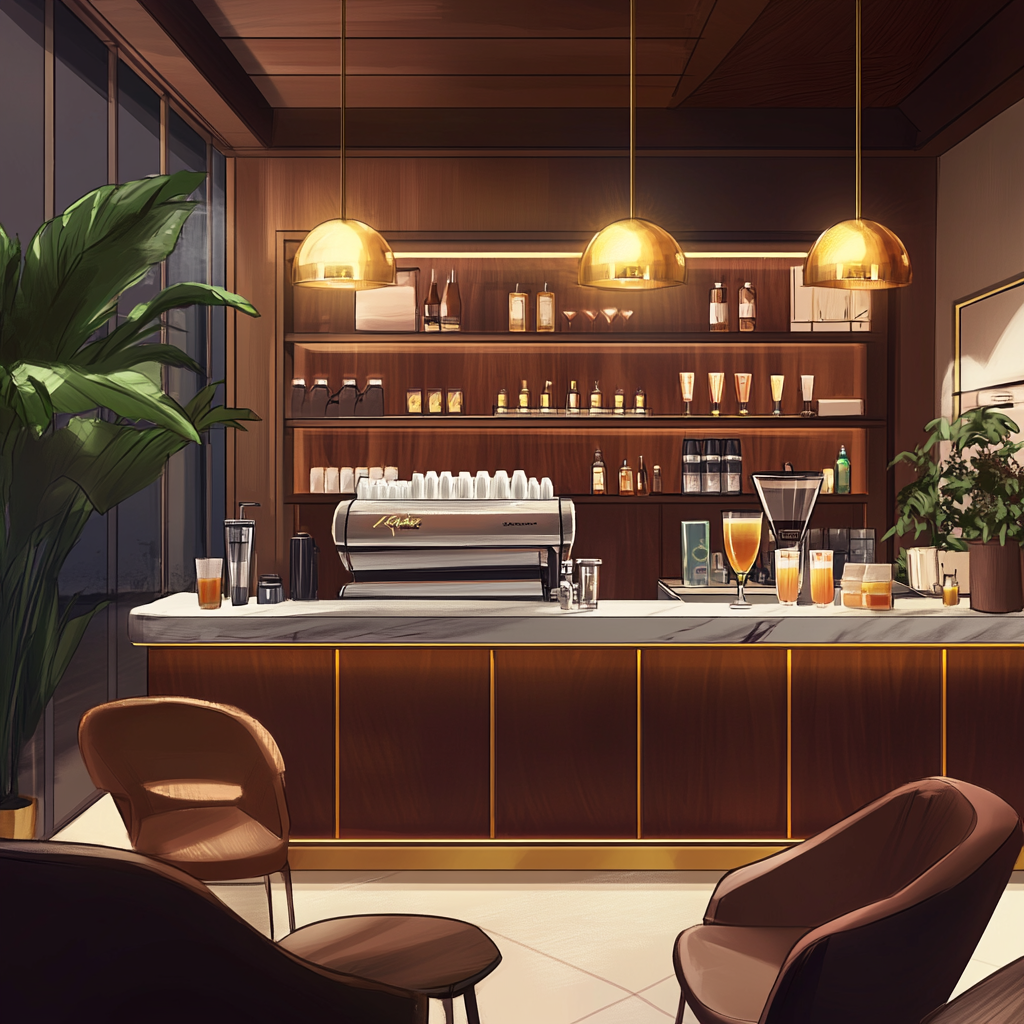 A sketch of a chic hotel coffee lounge