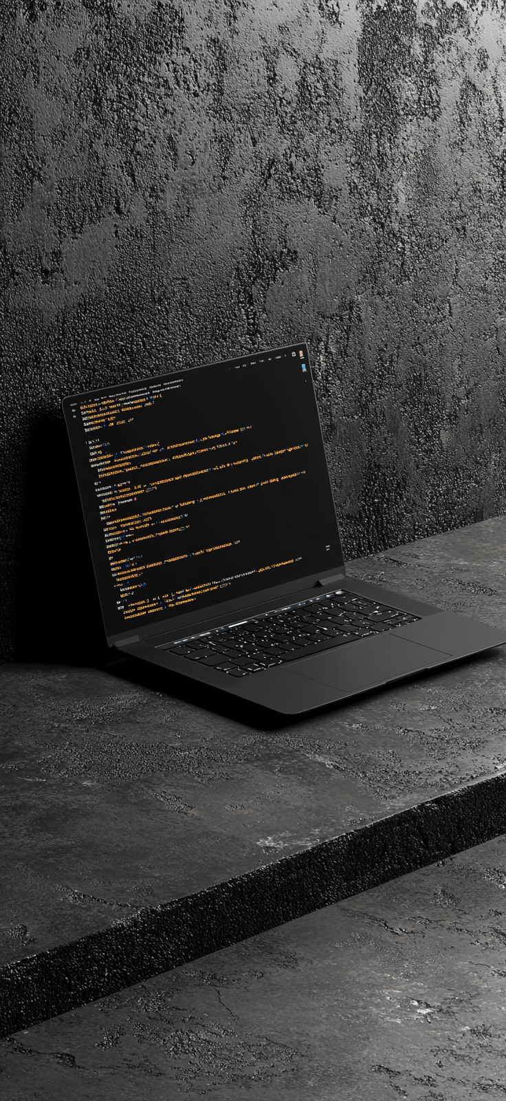 A sleek laptop displaying code snippets on screen