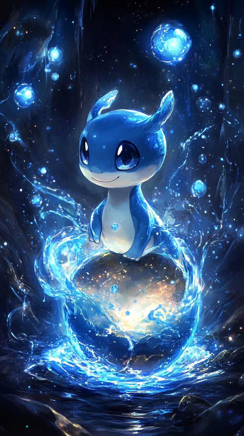 A small Dratini with blue body and enchanting eyes.