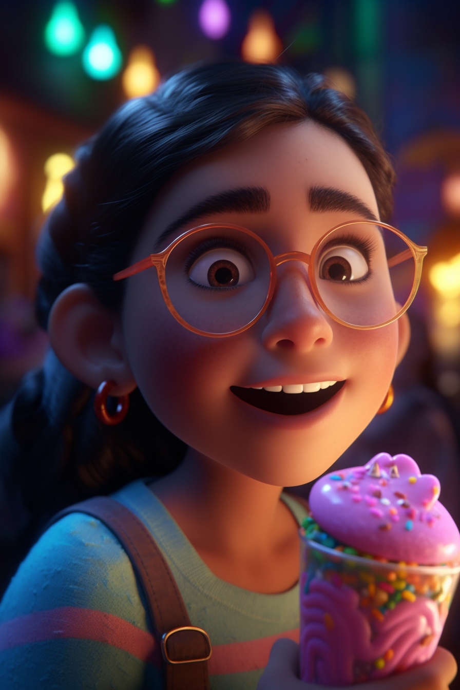 A smiling Latina girl enjoys ice cream magic.