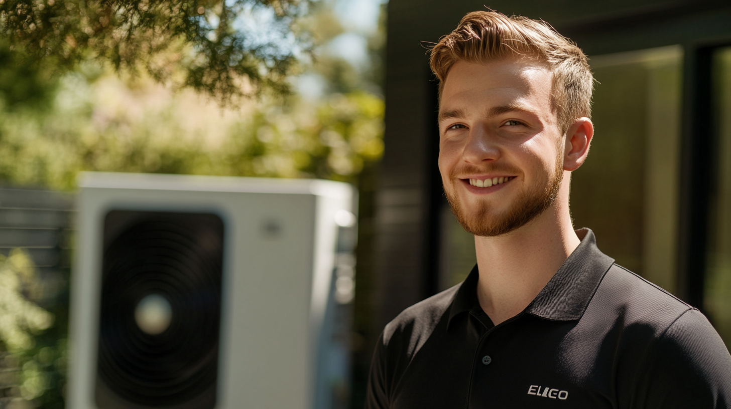 A smiling engineer in black shirt with pump