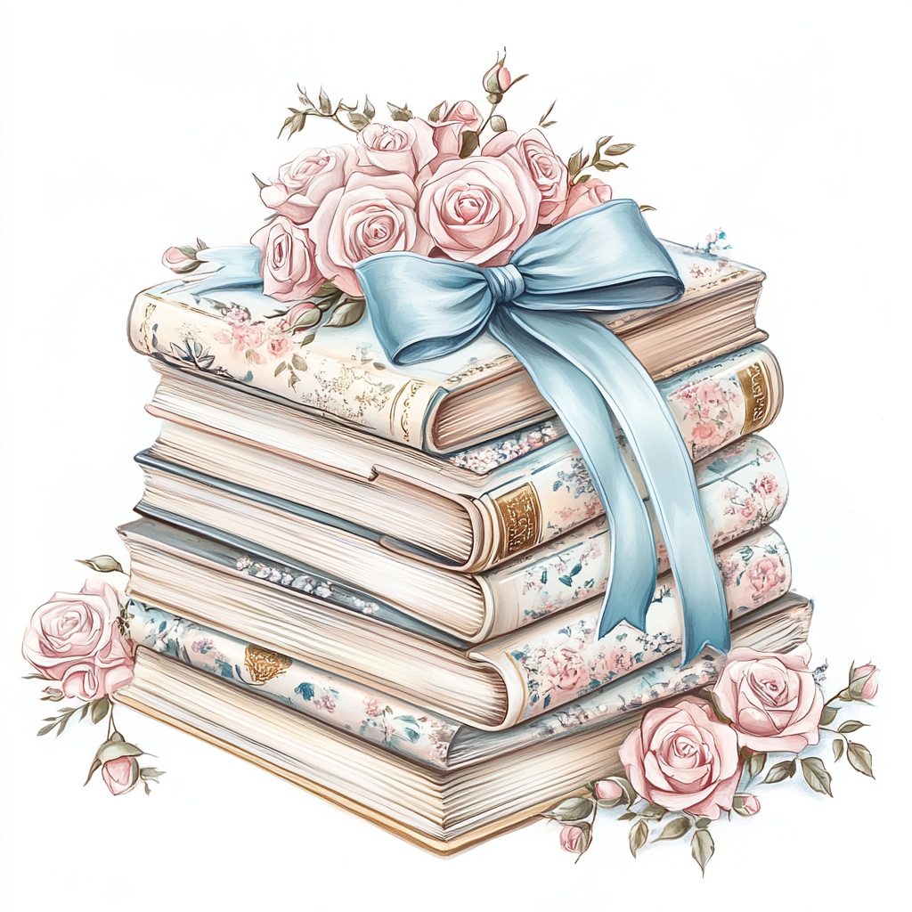 A stack of fancy books with pretty ribbon