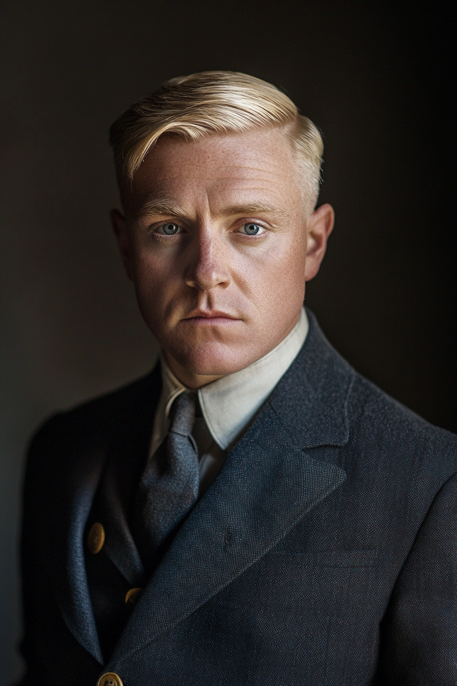 A stern Irish officer with blonde hair.