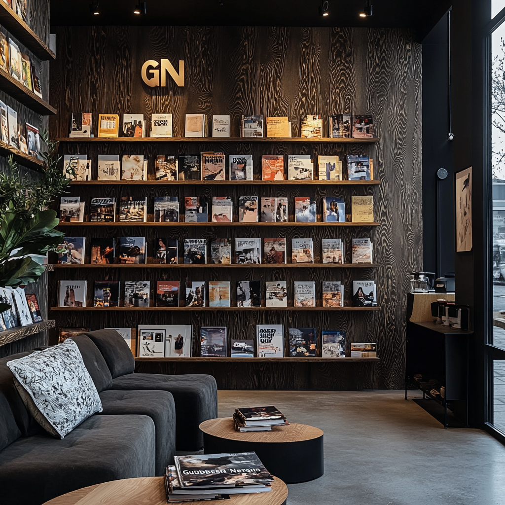 A store with magazines, books, coffee, and design