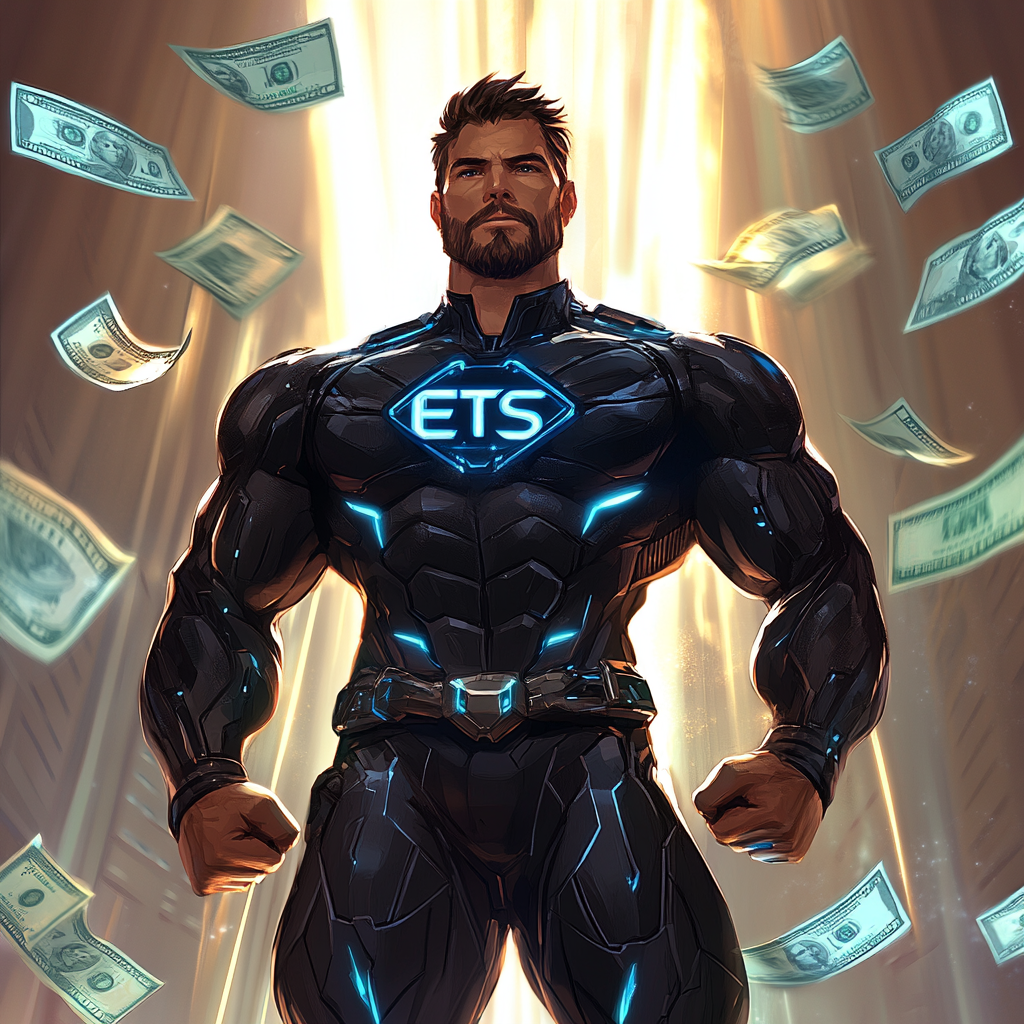 A strong superhero in futuristic suit with riches