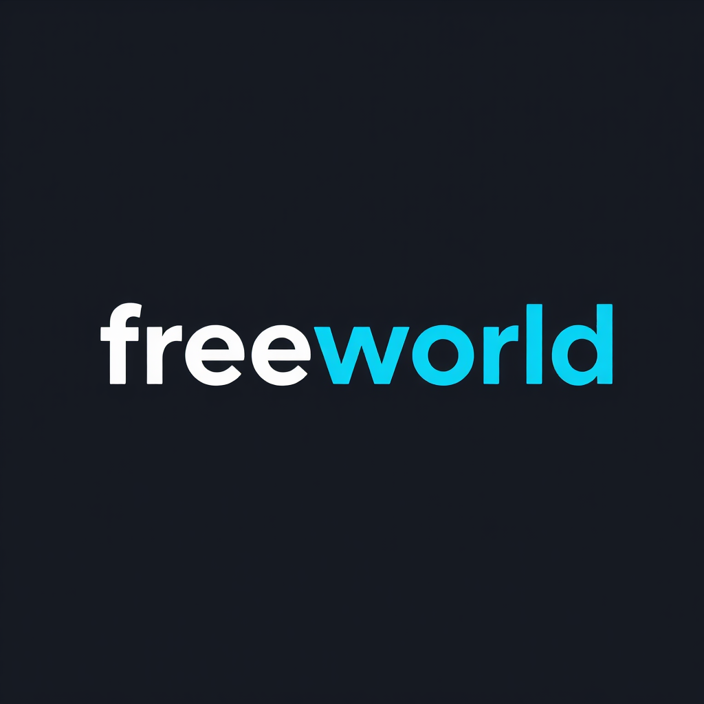 A stylish logo saying freeworld in simple design.