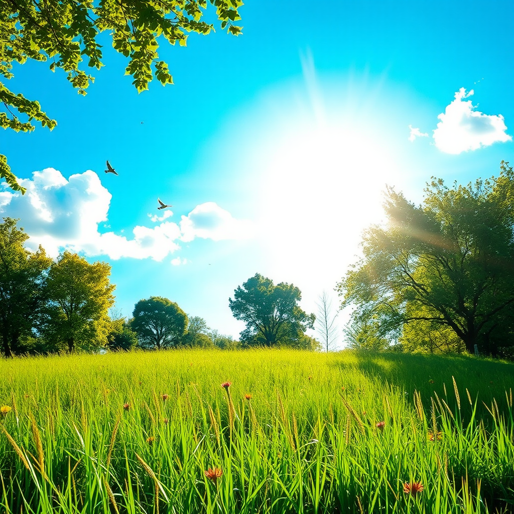 A sunny day in the green park.