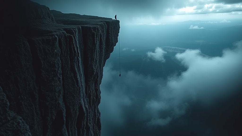 A suspenseful image depicts a cliffhanger.