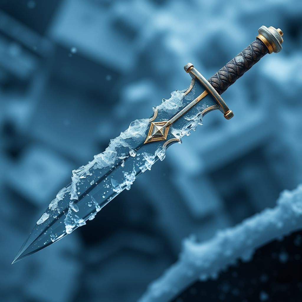 A sword with a blade covered in ice.