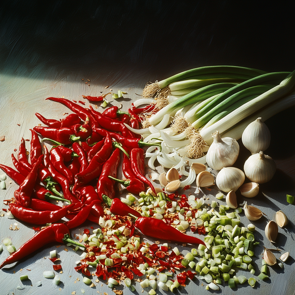 A table with colorful vegetables and bright light