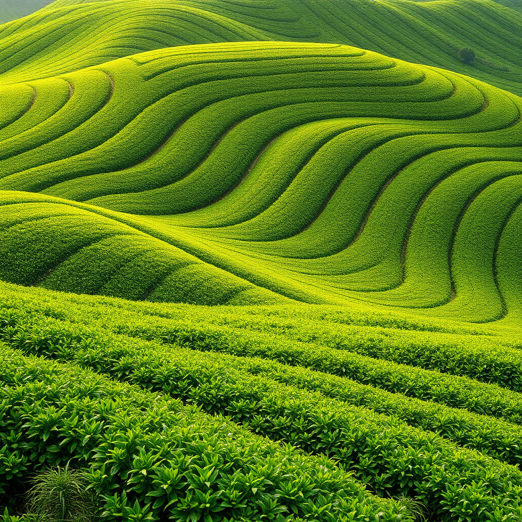 A tea field shaped like tea leaves.