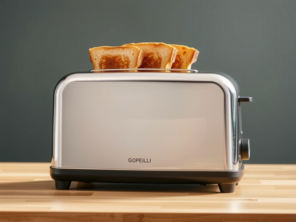 A three-slice toaster in a kitchen.