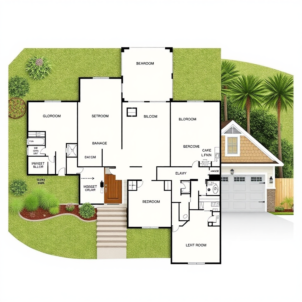 A tidy house with a blueprint layout.