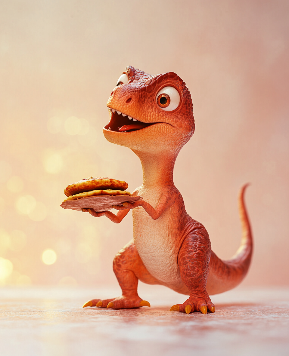 Dinosaur holding a pancake