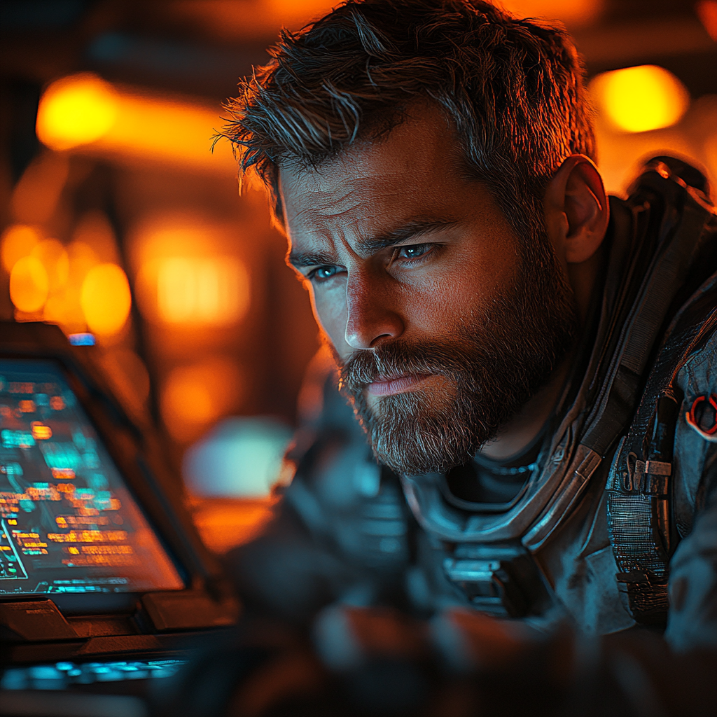 Handsome man at futuristic desk