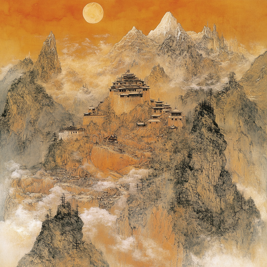 A traditional Chinese painting of Mt. Gang Rinpoche