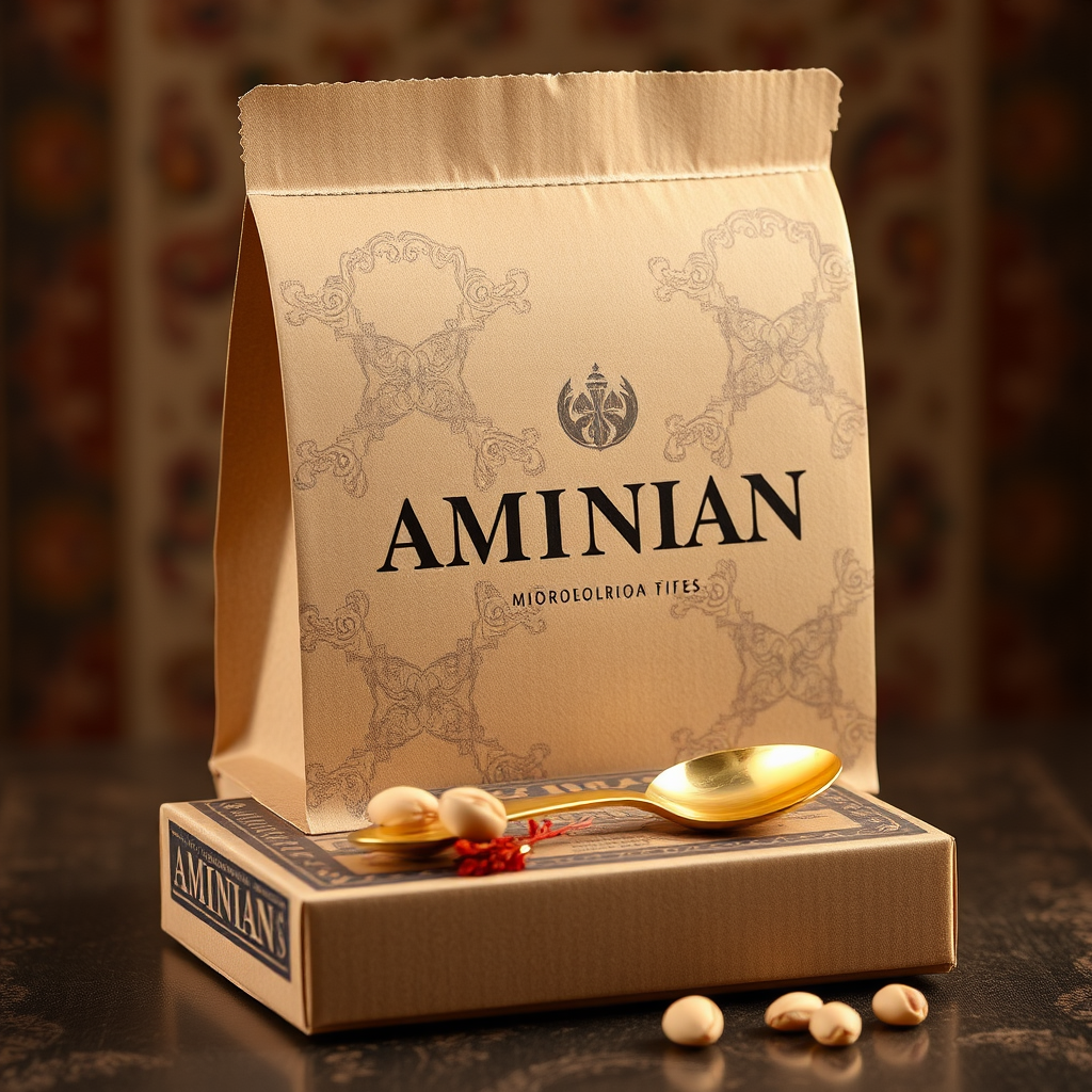 A vertical package with pistachios, Iranian carpet design.