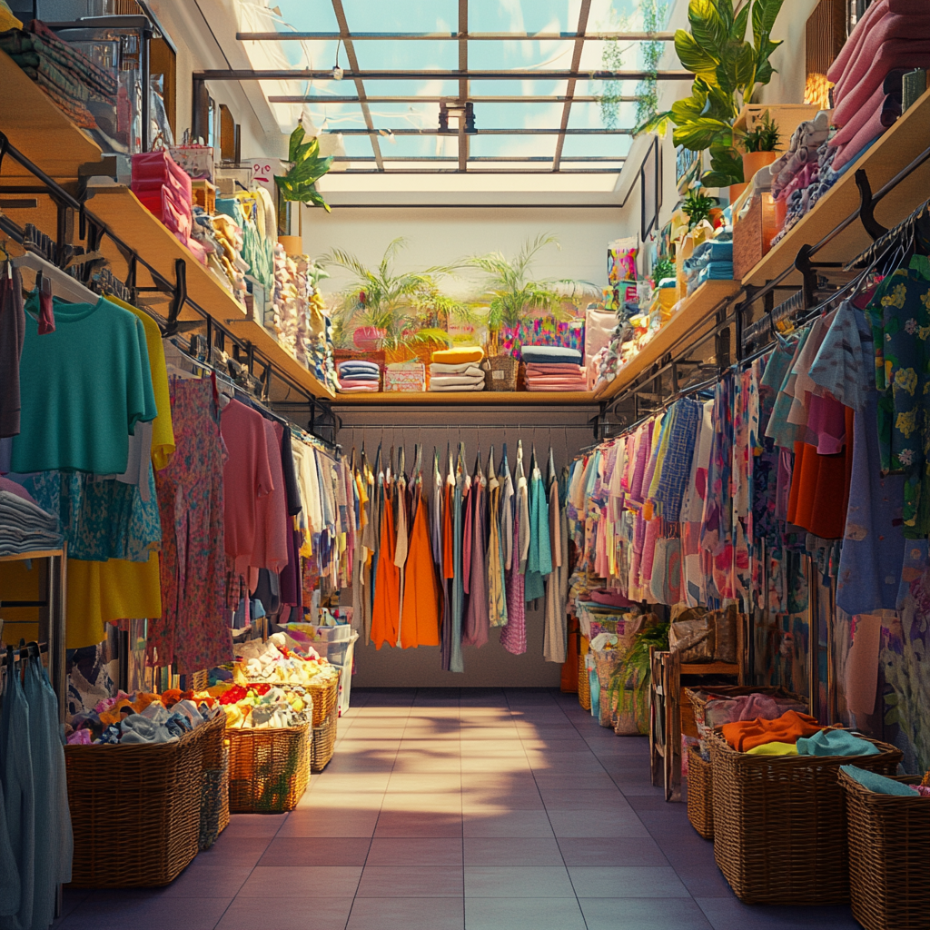 A vibrant clothes shop filled with stylish items