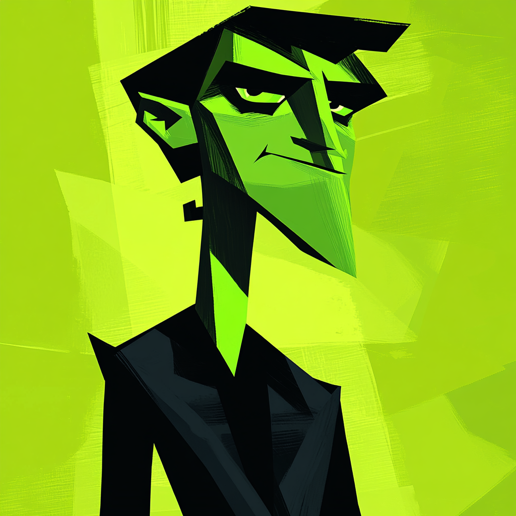 A vibrant green Frankenstein Halloween illustration in comic style