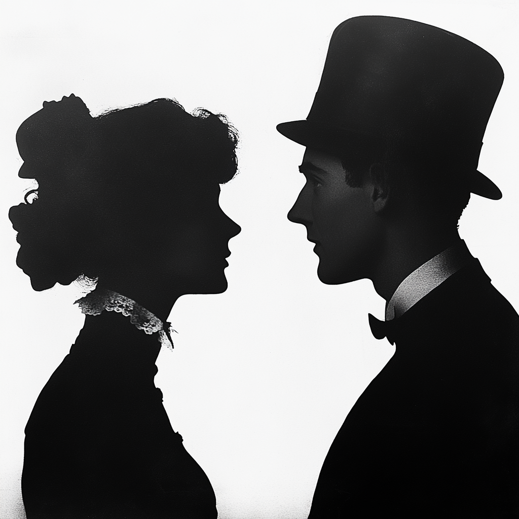 A vintage couple in London with steampunk hats.