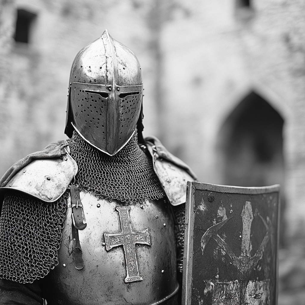 A warrior priest in combat with hammer and shield