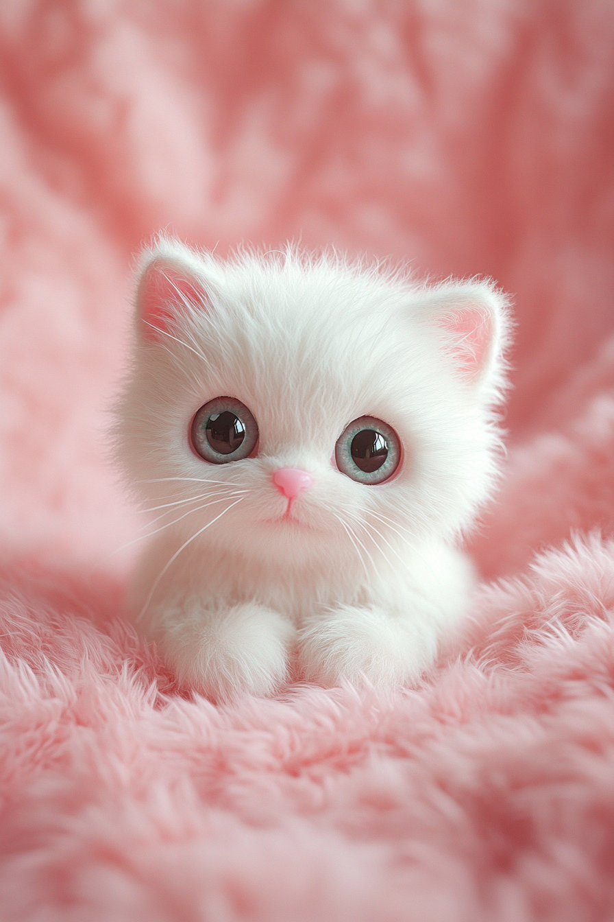 A white cat in fluffy plush toy style