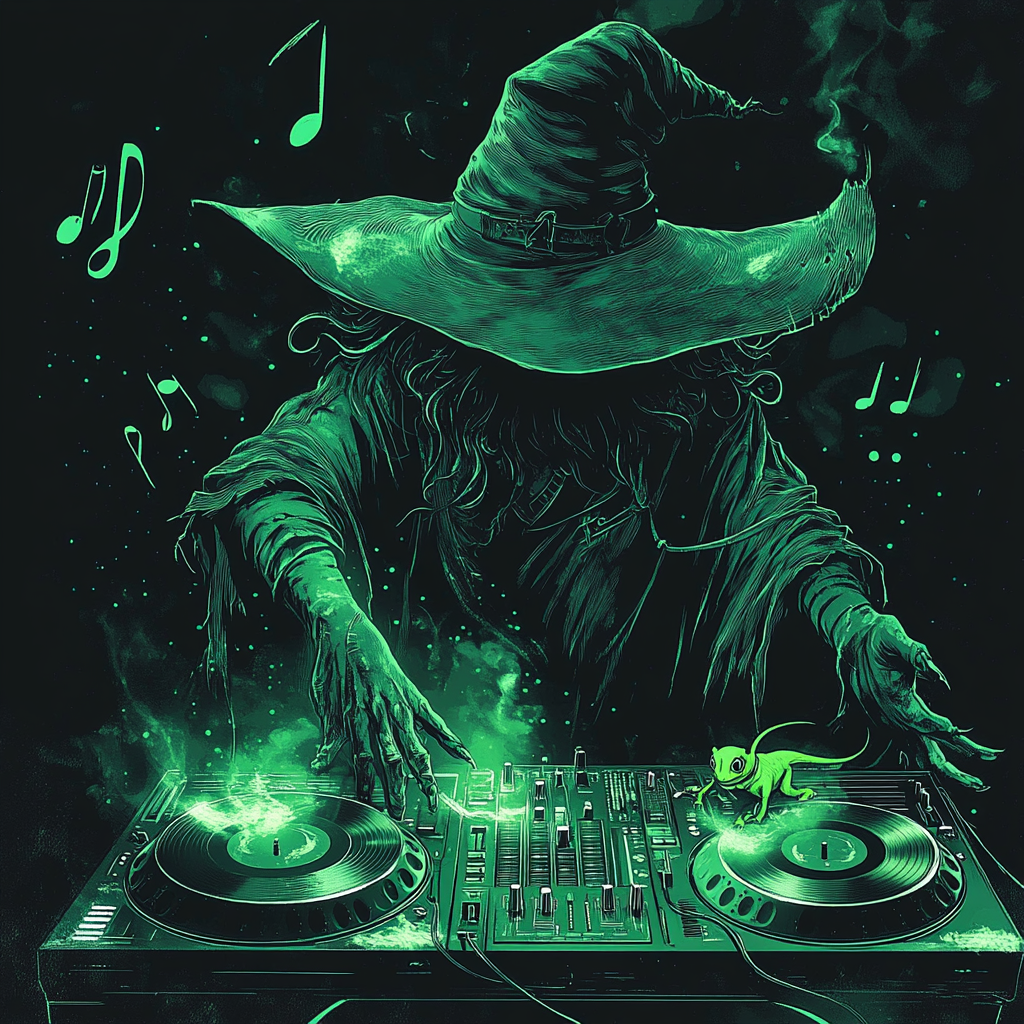 A wizard DJ plays magical music