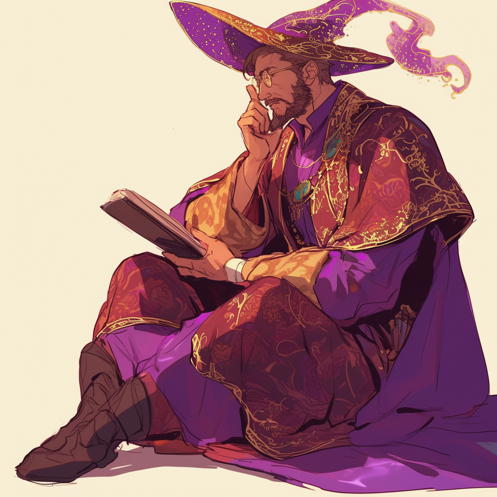 A wizard named Varric Tethras contemplates a tome