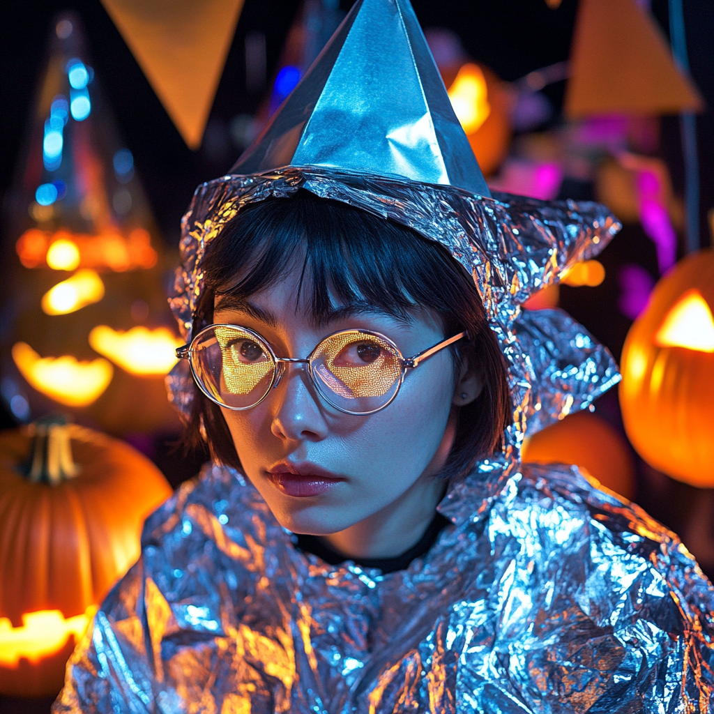 A woman at a Halloween party in space costume