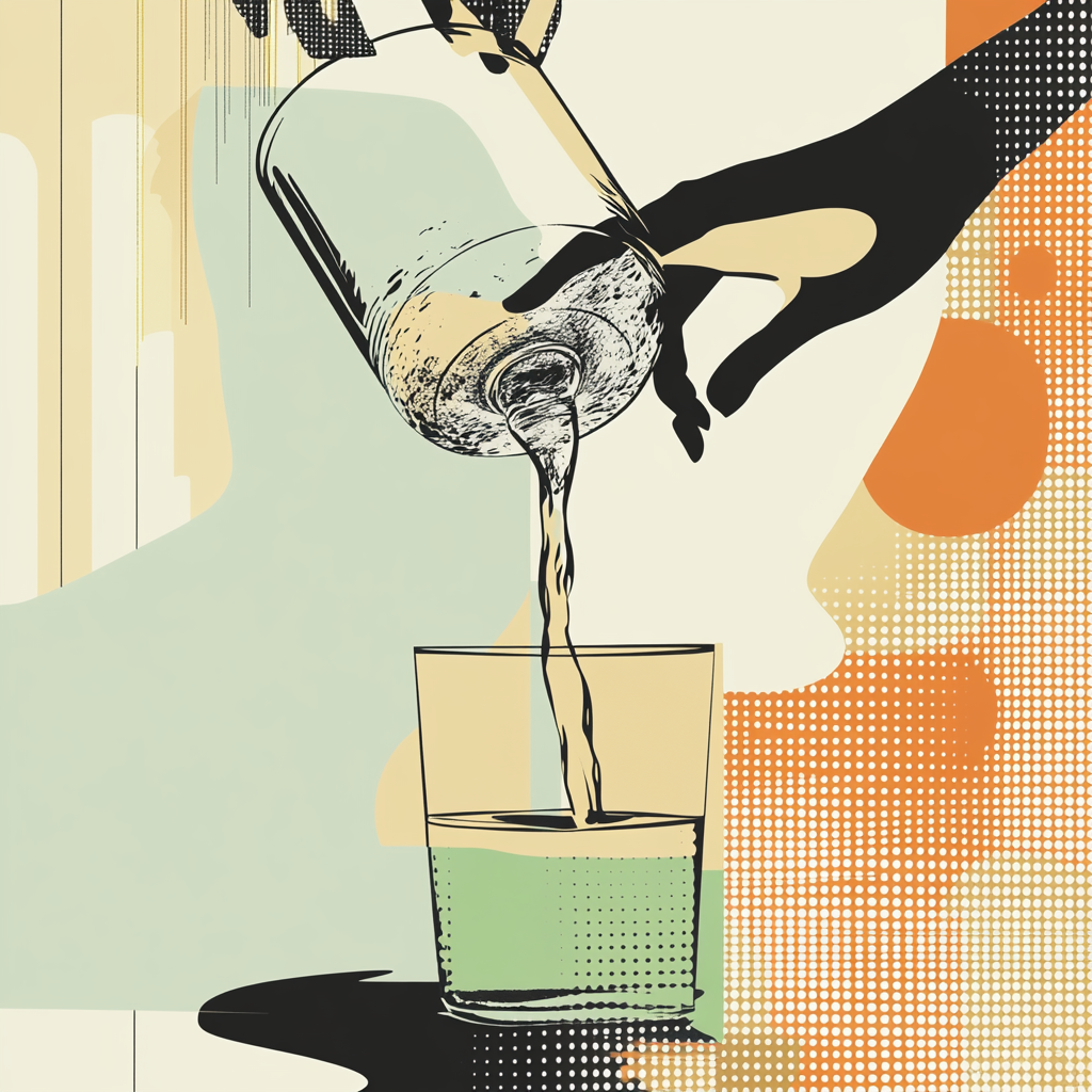 A woman pours water into a glass: illustration