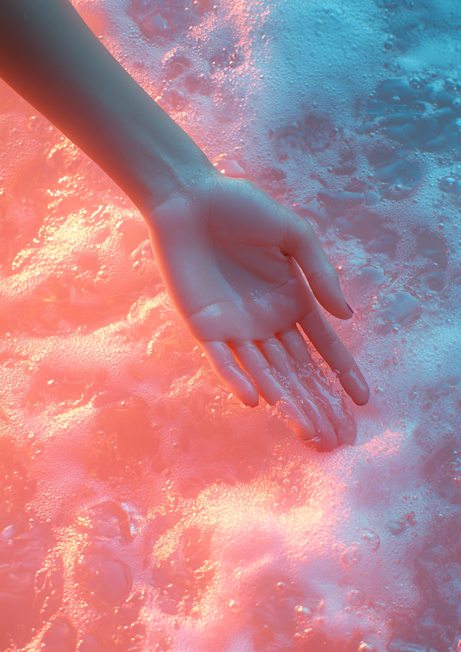 A woman reaches a man's hand on beach.