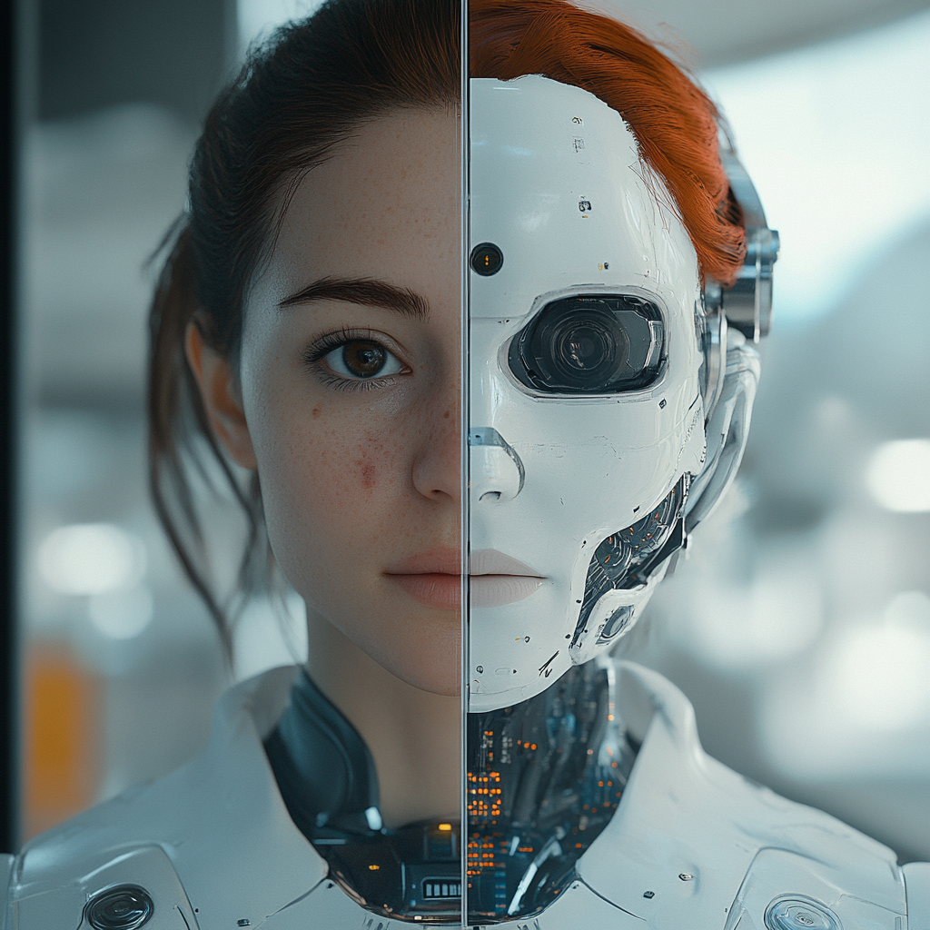 A woman tech worker with human and AI