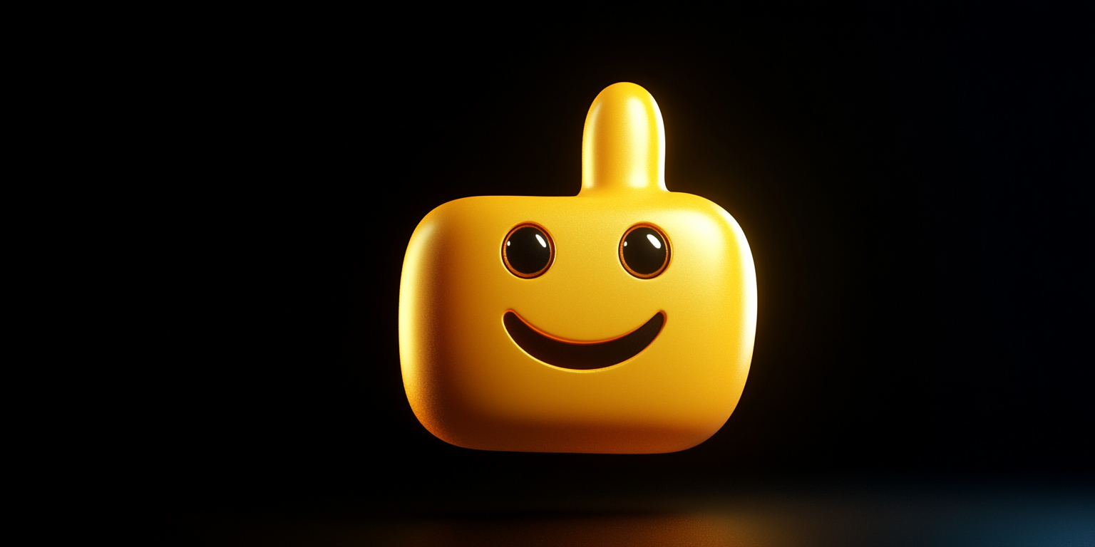 A yellow 'thumbs up' on black background