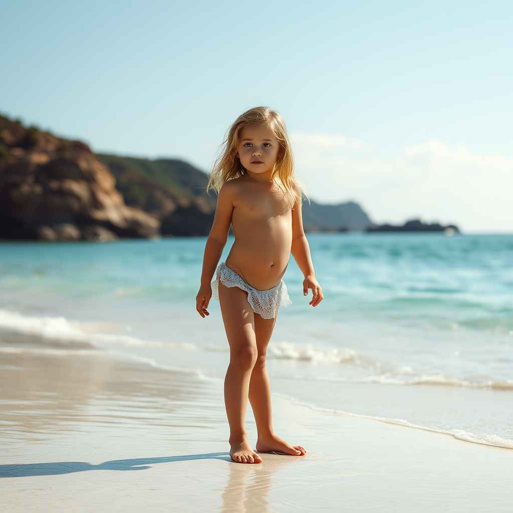 A young girl playing on the beach.