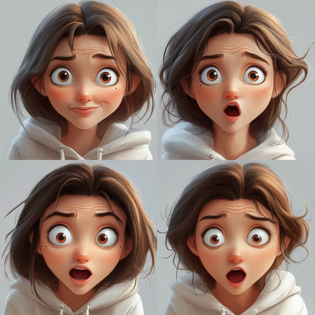 A young lady shows 4 different emotions